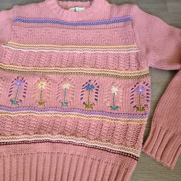 Size small/ Vintage pink floral sweater, 1980s, cottage core, pastel - Picture 3 of 4
